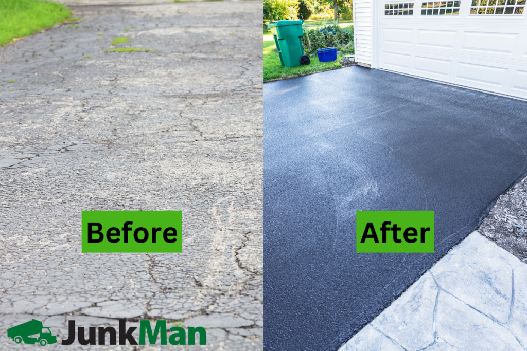 Driveway before and after resurfacing.